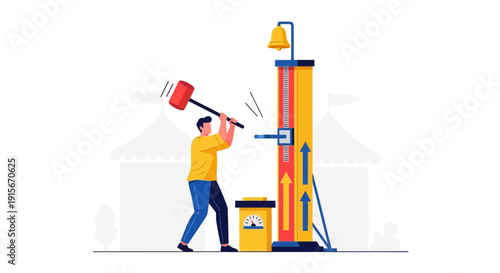 Carnival Strength Test Game With Sledgehammer And Bell High Striker Funfair