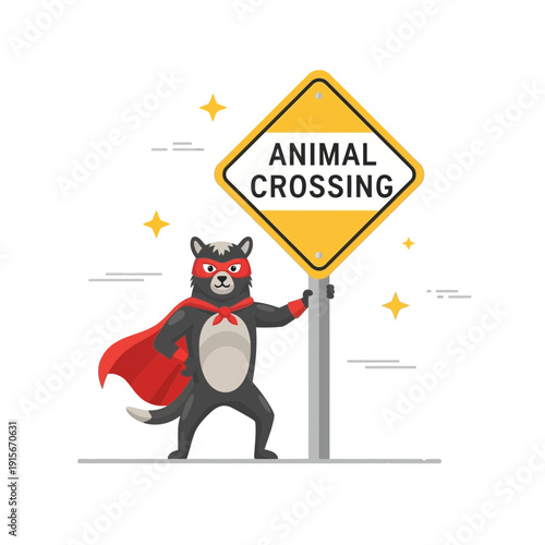 Cartoon Animal Crossing Superhero Mascot Guarding The Roadway