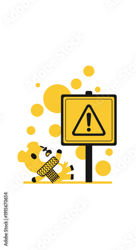 Cartoon Bear Caution Sign Danger Warning Safety Alert Icon