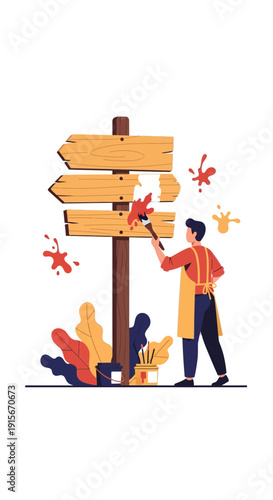 Artist Painting Directional Signpost Creative Illustration For Art Projects