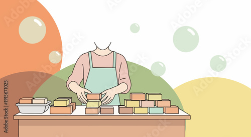 Artistic Depiction Of Soap Making Craftsmanship And Bubbles