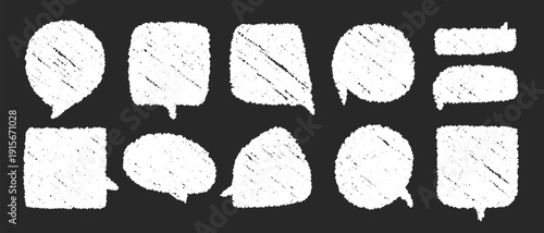 Text boxes chalk doodle set, Speech communication bubble frames hand draw, Message communication boxes textured.