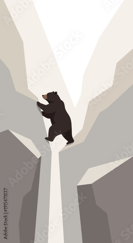 Bear Ascends Treacherous Rocky Ravine Seeking New Heights