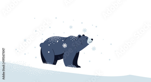 Charming Arctic Bear Amidst Falling Snowflakes Illustrated Art
