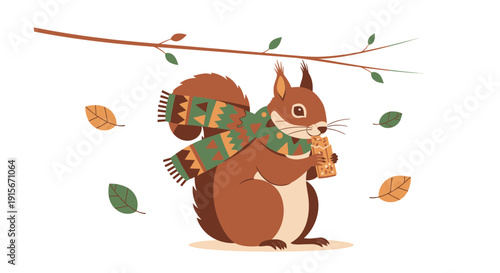 Charming Autumn Squirrel With Scarf Enjoying A Snack