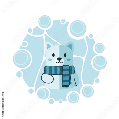 Charming Arctic Animal Illustration With Winter Scarf Adorned With Bubbles