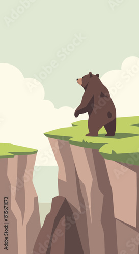 Bear Perched On Cliff Edge Gazing Out Over Vast Expanse