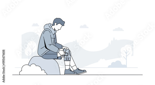 Athlete Adjusting Prosthetic Leg In Outdoor Setting