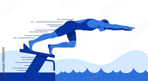 Athlete In Motion Launching Into Aquatic Competition
