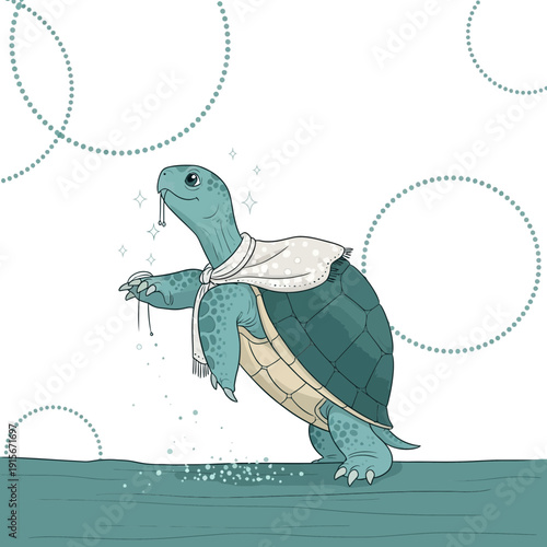 Charming Cartoon Turtle Dressed in a Cape With Sparkles