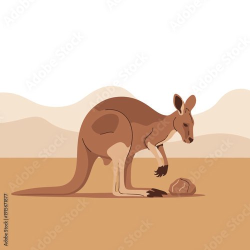 Australian Outback Wildlife Kangaroo Scene Simple Flat Design Illustration