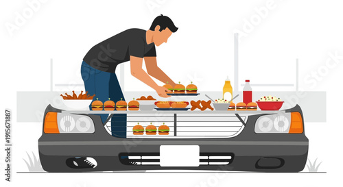 Automobile Picnic Extravaganza Preparing Delicious Food for a Social Gathering