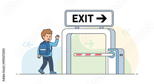 Boy With Backpack Exiting Through Barrier Gate