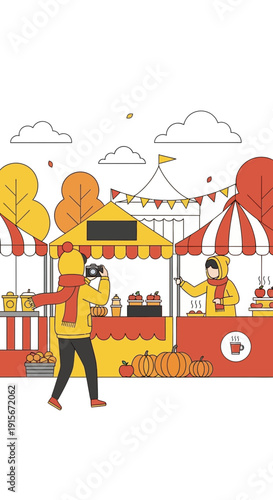 Autumn Festival Scene With People And Stalls Vibrant And Festive