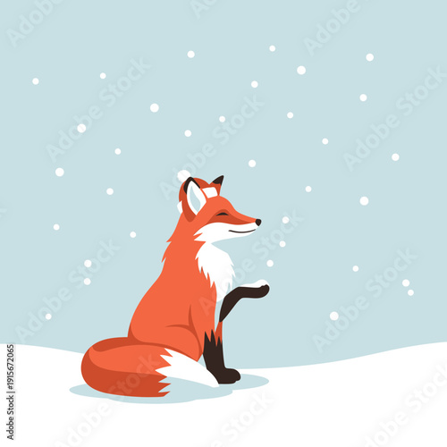 Charming Fox Enjoying A Peaceful Snowy Winter Day Illustration