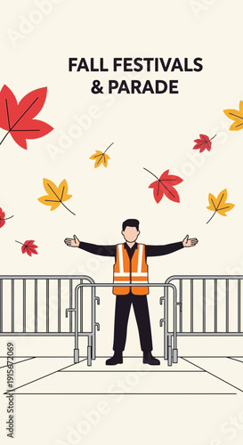 Autumn Festival Security Guard Welcoming Visitors To Outdoor Event