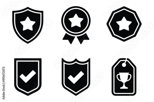 Award and Achievement Icons: Badges, Shields, Trophies