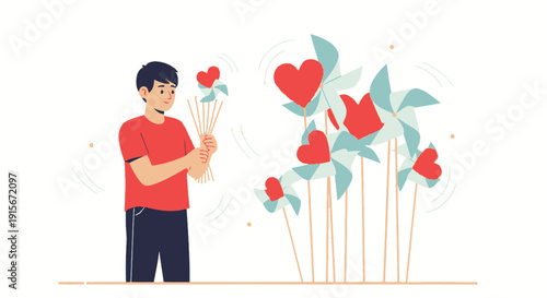 Boy With Heart Pinwheels