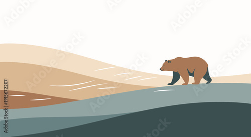 Brown Bear Wanders Through Abstract Desert Landscape