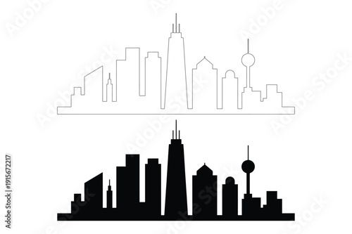 City Skyline Silhouettes: Outline and Solid Fill Designs