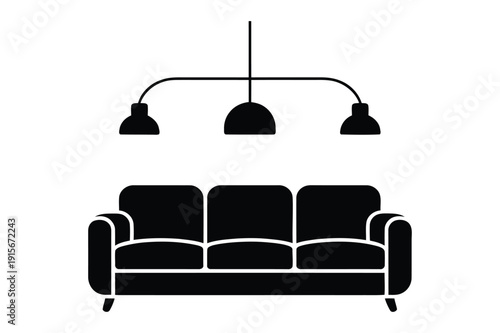Comfortable Couch with Modern Ceiling Lamp Silhouette