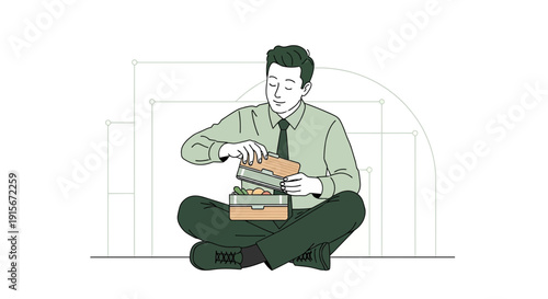 Businessman Enjoying Healthy Lunch Break Outdoors