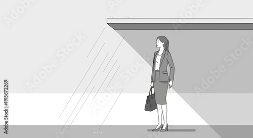 Businesswoman Standing Under a Light as an Illustration of Focus and Determination