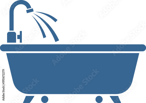 A modern bathtub with running water from a faucet for a relaxing bath experience. isolated on transparent background, Vector