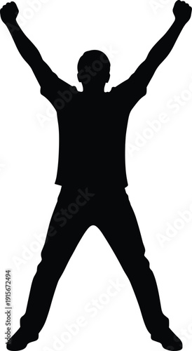 Silhouette of a person celebrating with arms raised in triumph. isolated on transparent background, Vector