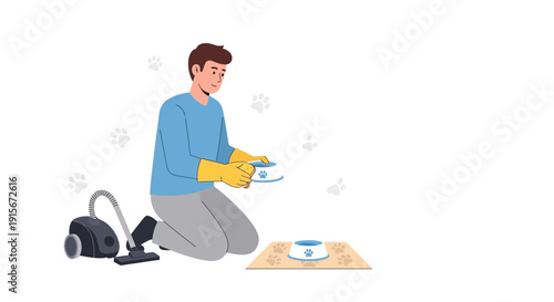 Caring For Pets Domestic Cleanliness And Feeding Routine Concepts