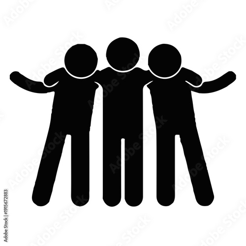 Three people standing together in unity and friendship, vector icon illustration can be used to represent teamwork, partnership, and community in various contexts.
