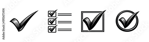 Checklist icons set. flat vector icons set of check marks. approval and validation symbols collection