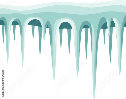 Icicles hanging from a frozen rooftop edge in a serene winter setting isolated on transparent background, Vector
