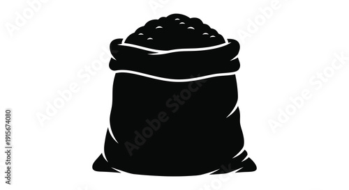 A black silhouette depicts a full sack or bag likely filled with grain or similar granular material