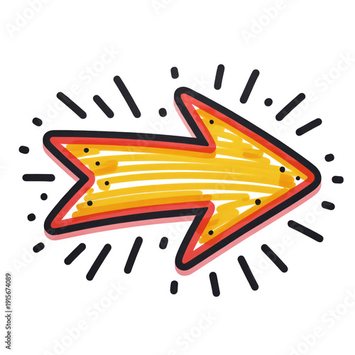 Cartoon Arrow in Energetic Motion with Bright Orange and Yellow Colors in Hand-Drawn Style for Graphic Design