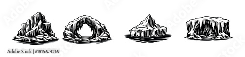 Iceberg flat vector icons set. arctic and glacier symbols collection