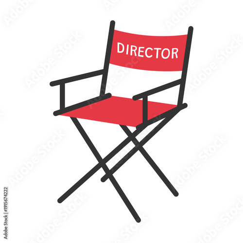 Angled director chair for film set. Cinema production studio seat for filmmaking and backstage design