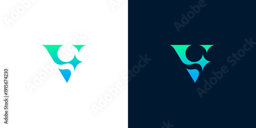 Abstract V Letter Logo Design with Gradient Color and Modern Style