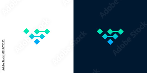 Abstract geometric v shape logo design, digital technology and network concept, futuristic and modern branding elements