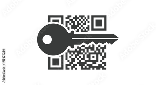 A black and white graphic depicts a key with a qr code integrated into its design high quality