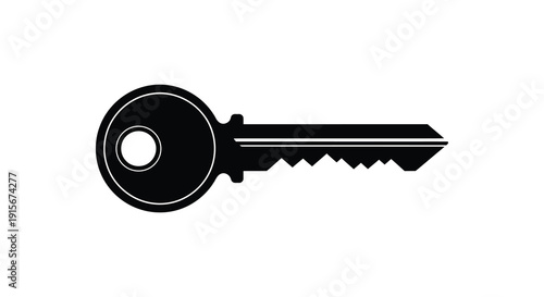 A simple black silhouette depicts a standard key featuring a circular head and a grooved blade high quality