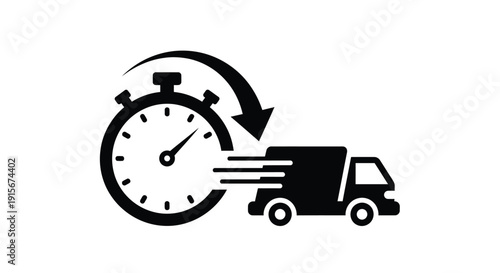 Fast delivery service depicted with a clock and a moving truck icon