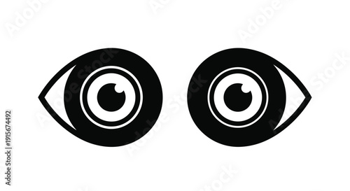 Two stylized black eyes with circular irises and prominent pupils