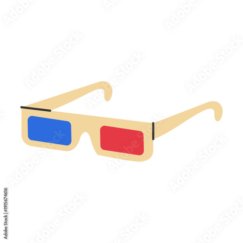 Retro 3D anaglyph glasses icon with red and blue lenses for cinema, movie night and entertainment design