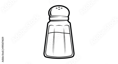 A simple black and white line drawing depicts a classic hourglass shaped salt shaker with visible holes high quality