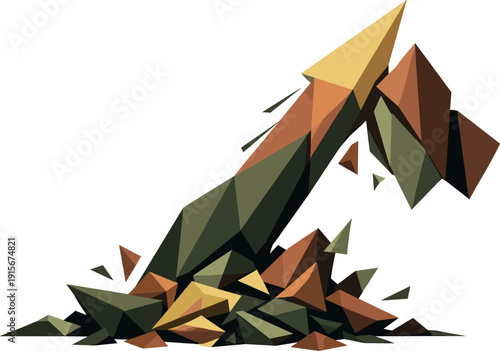 Low-poly vector illustration of resistance during recovery, rising angular structure pushing against sharp-edged polygonal