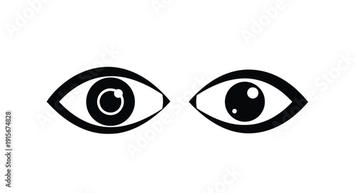 Two stylized black eyes with visible pupils and reflections are shown