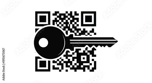 A striking black and white graphic combines a qr code pattern with a stylized key illustration high quality professional detailed