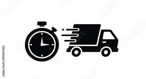 Fast delivery service icon featuring a truck and stopwatch