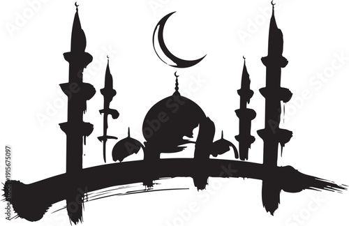 Ramadan Kareem Islamic Silhouette Icon Set – Mosque Crescent Moon Prayer Muslim Religious Vector Collection